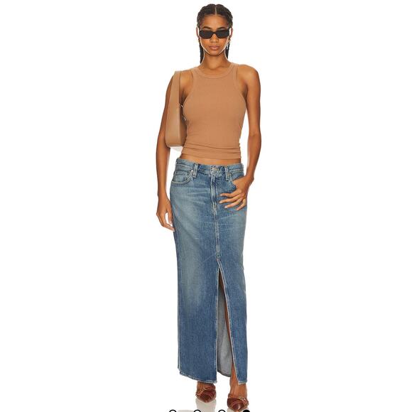 NWT AGOLDE Leif Low Slung Denim Maxi Skirt in Swing Blue Front Slit Size 26 - Picture 4 of 13